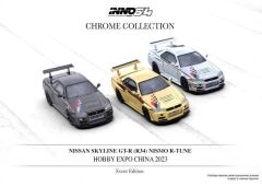 inno64 Nissan Skyline GT-R R34 Nismo R-Tune Chrome 3 Cars Set