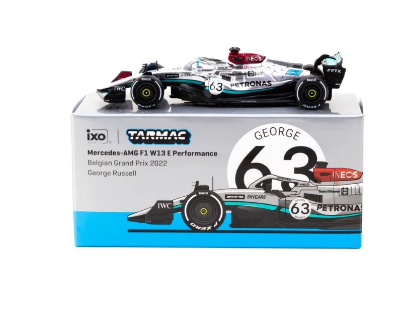 Tarmac Works X iXO Models 164 Mercedes-AMG F1 W13 E Performance Belgian Grand Prix 2022 George Russell #63 - GLOBAL64