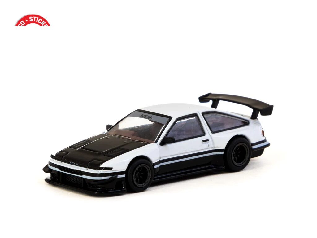 Tarmac Works 164 Toyota Sprinter Trueno AE86 Widebody White  Black with Tarmac Cards - GLOBAL64